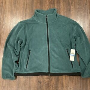 NWT Women's DKNY Sport Size XL Green Mock Neck Full Zip Jacket Athleisure Plush